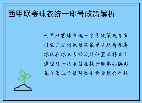 西甲联赛球衣统一印号政策解析