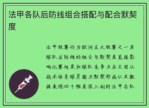 法甲各队后防线组合搭配与配合默契度